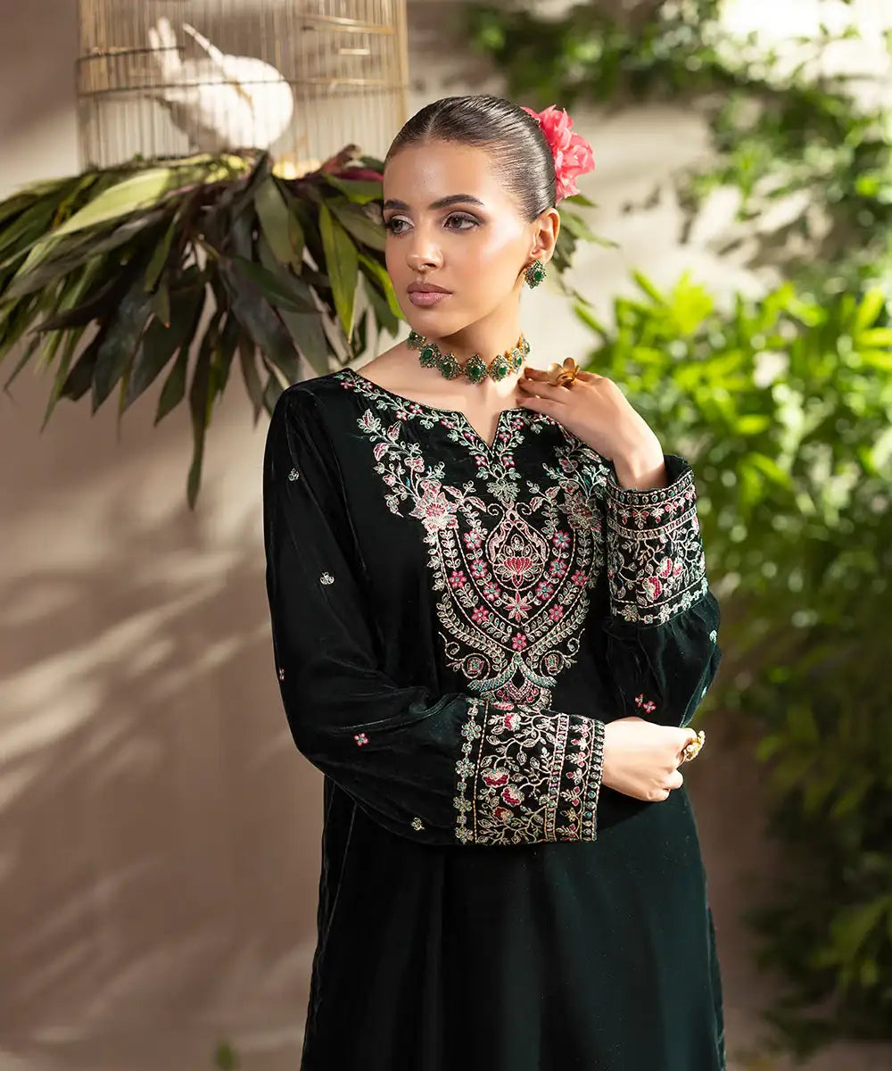 2PC - Embroidered Velvet Suit - Kross Kulture 