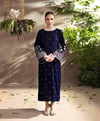 2PC - Embroidered Velvet Suit - Kross Kulture 