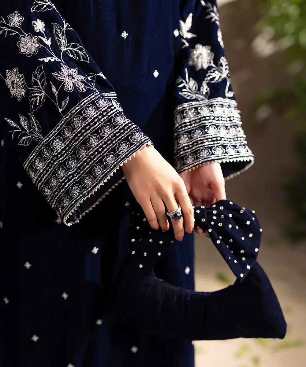 2PC - Embroidered Velvet Suit - Kross Kulture 