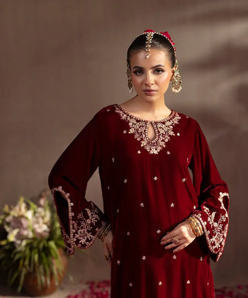 2PC - Embroidered Velvet Suit - Kross Kulture 