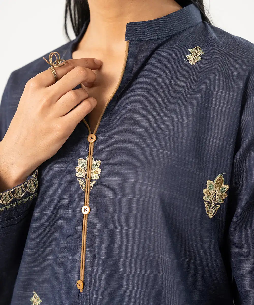 2PC - Embroidered Self Textured Suit - Kross Kulture 