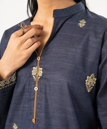 2PC - Embroidered Self Textured Suit - Kross Kulture 