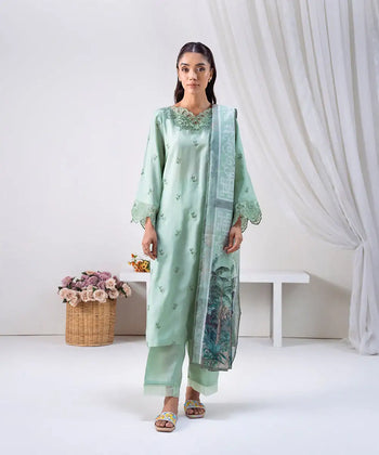 3PC - Embroidered Silk Lawn Suit - Kross Kulture 