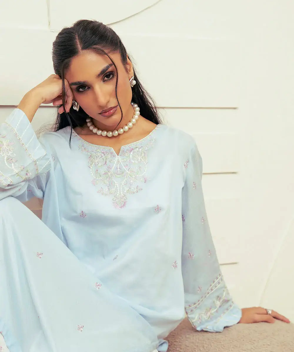 2PC - Embroidered Self Textured Suit - Kross Kulture 