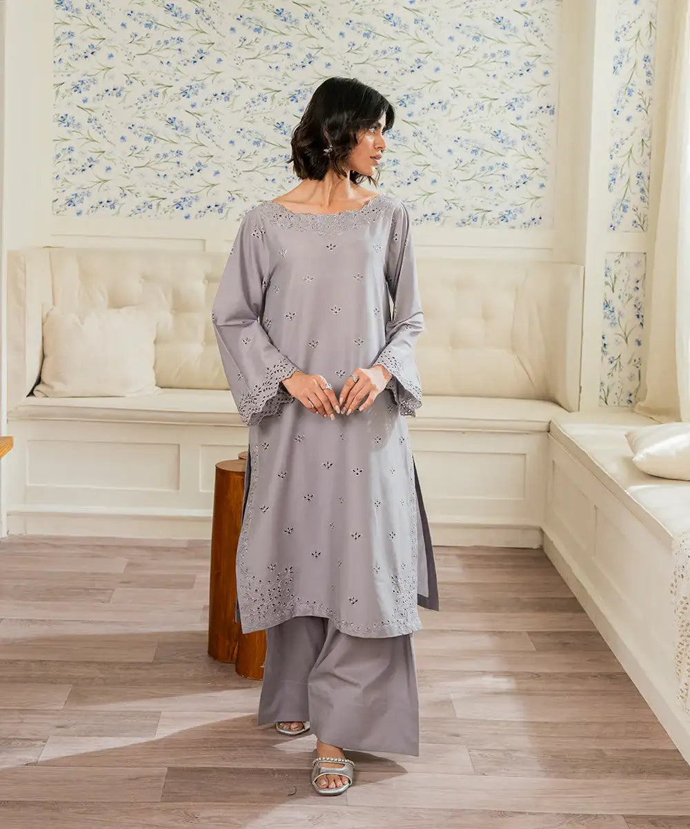 2PC - Embroidered Cotton Silk - Kross Kulture 