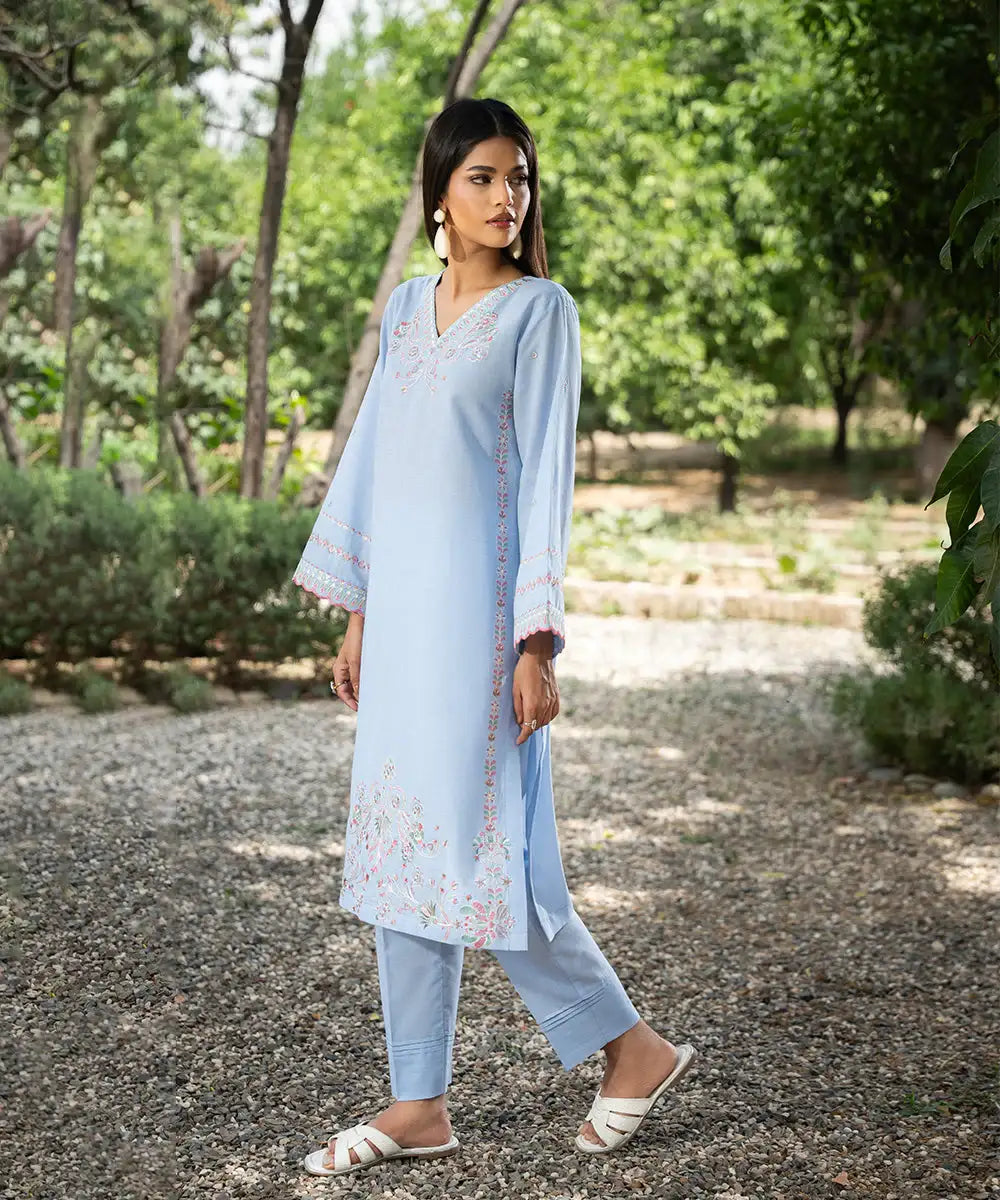 2PC - Embroidered Striped Lawn Cotton Suit - Kross Kulture 