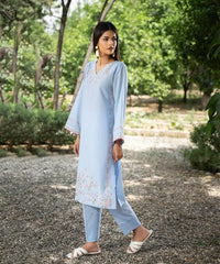 2PC - Embroidered Striped Lawn Cotton Suit - Kross Kulture 