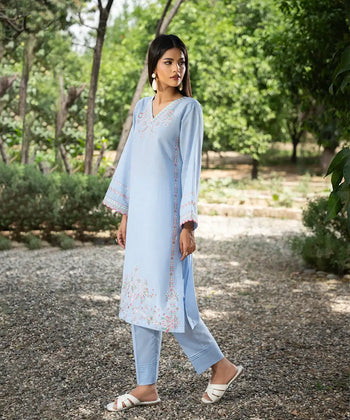 2PC - Embroidered Striped Lawn Cotton Suit - Kross Kulture 