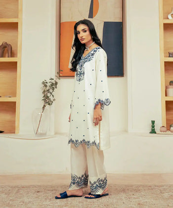 2PC - Embroidered Cambric Suit - Kross Kulture 