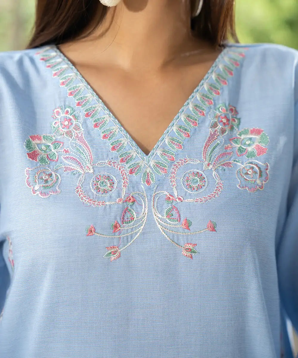 2PC - Embroidered Striped Lawn Cotton Suit - Kross Kulture 