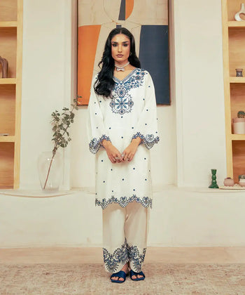 2PC - Embroidered Cambric Suit - Kross Kulture 