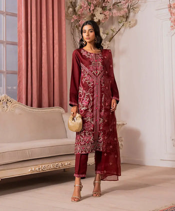 3PC - Embroidered Viscose Suit - Kross Kulture 