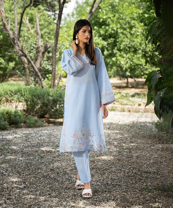 2PC - Embroidered Striped Lawn Cotton Suit - Kross Kulture 