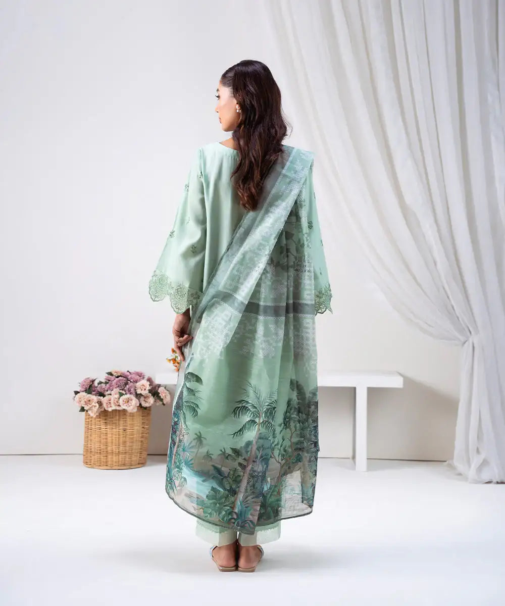 3PC - Embroidered Silk Lawn Suit - Kross Kulture 