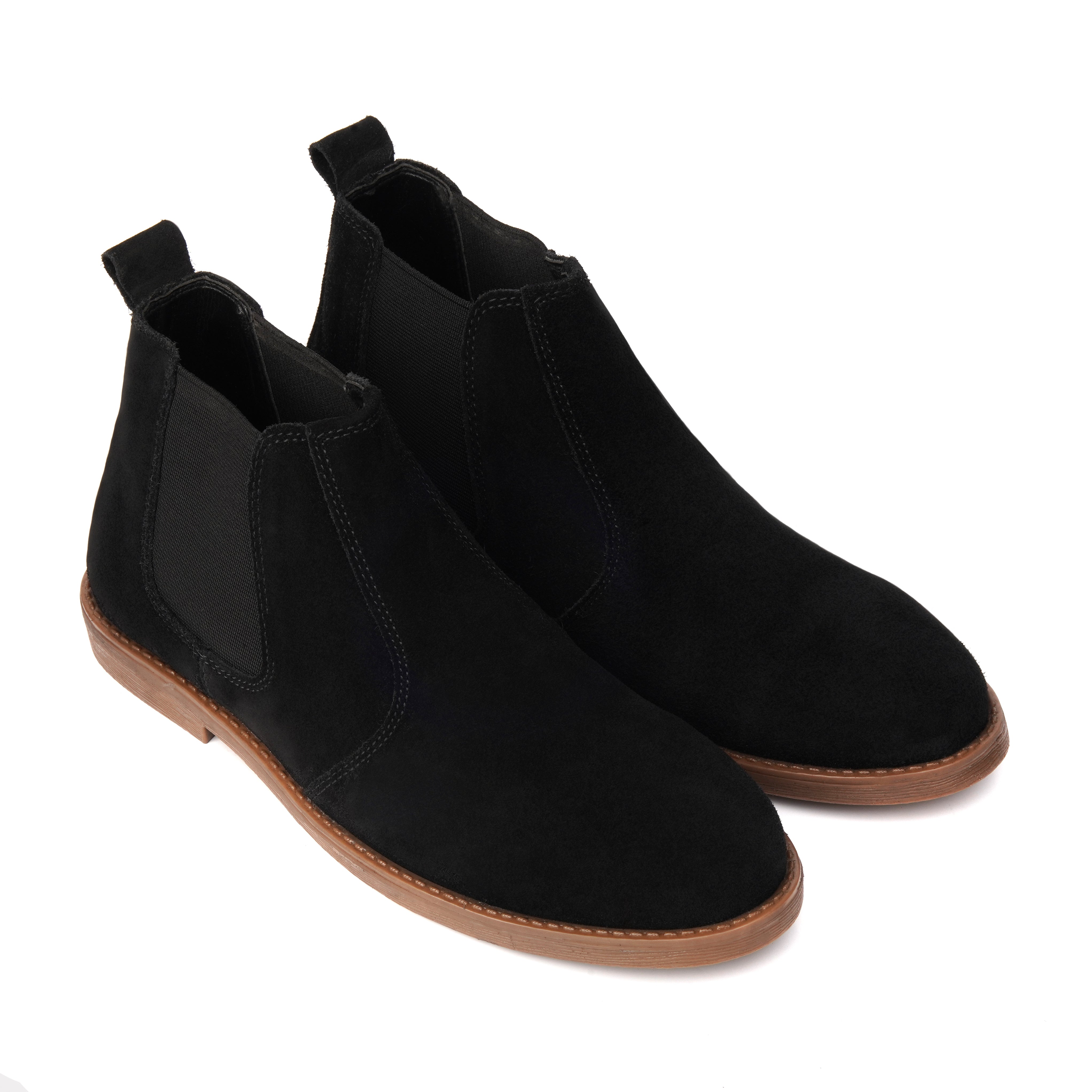 SKU:8011-Black Suede Cow Leather Chelsea boots - DeVogue