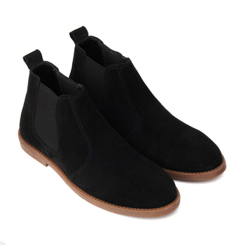 SKU:8011-Black Suede Cow Leather Chelsea boots - DeVogue