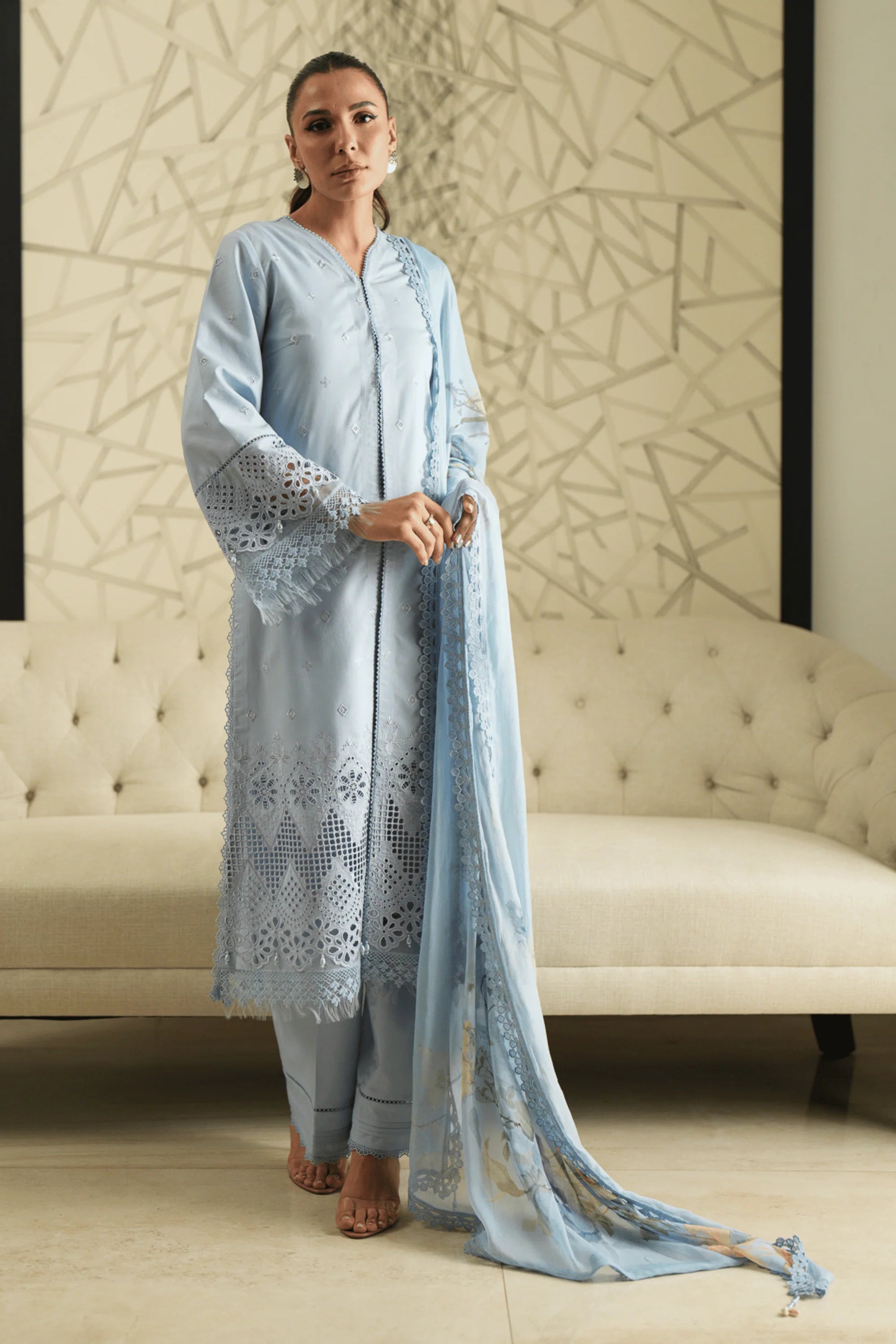 Azure Trellis - Unstitch Luxury Lawn Suit