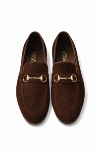 SKU:4050-Brown Suede Cow Leather Formal Loafer Style - DeVogue