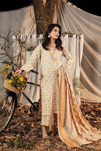 Safwa | Peach Gleam – 3PC Printed Lawn Ready to Wear (P000519) - Mmall