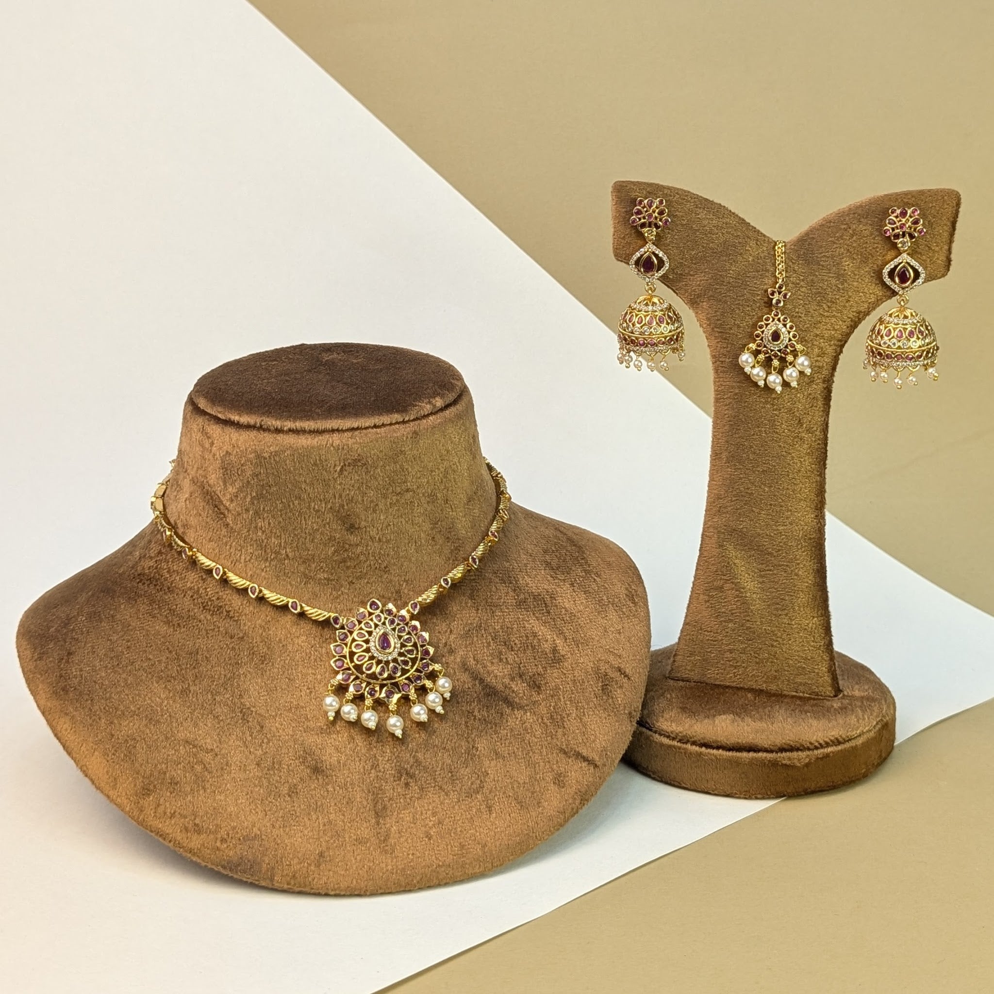 Kemp Stone South Indian Rajwadi Necklace Set