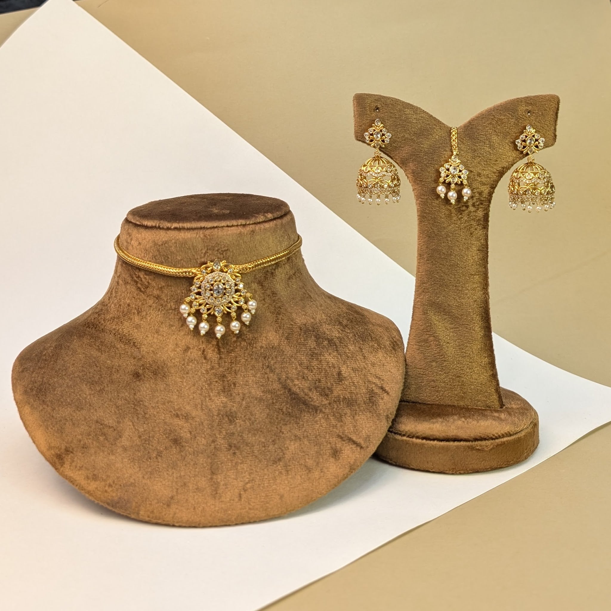 Matte Gold South Indian Rajwadi Necklace Set