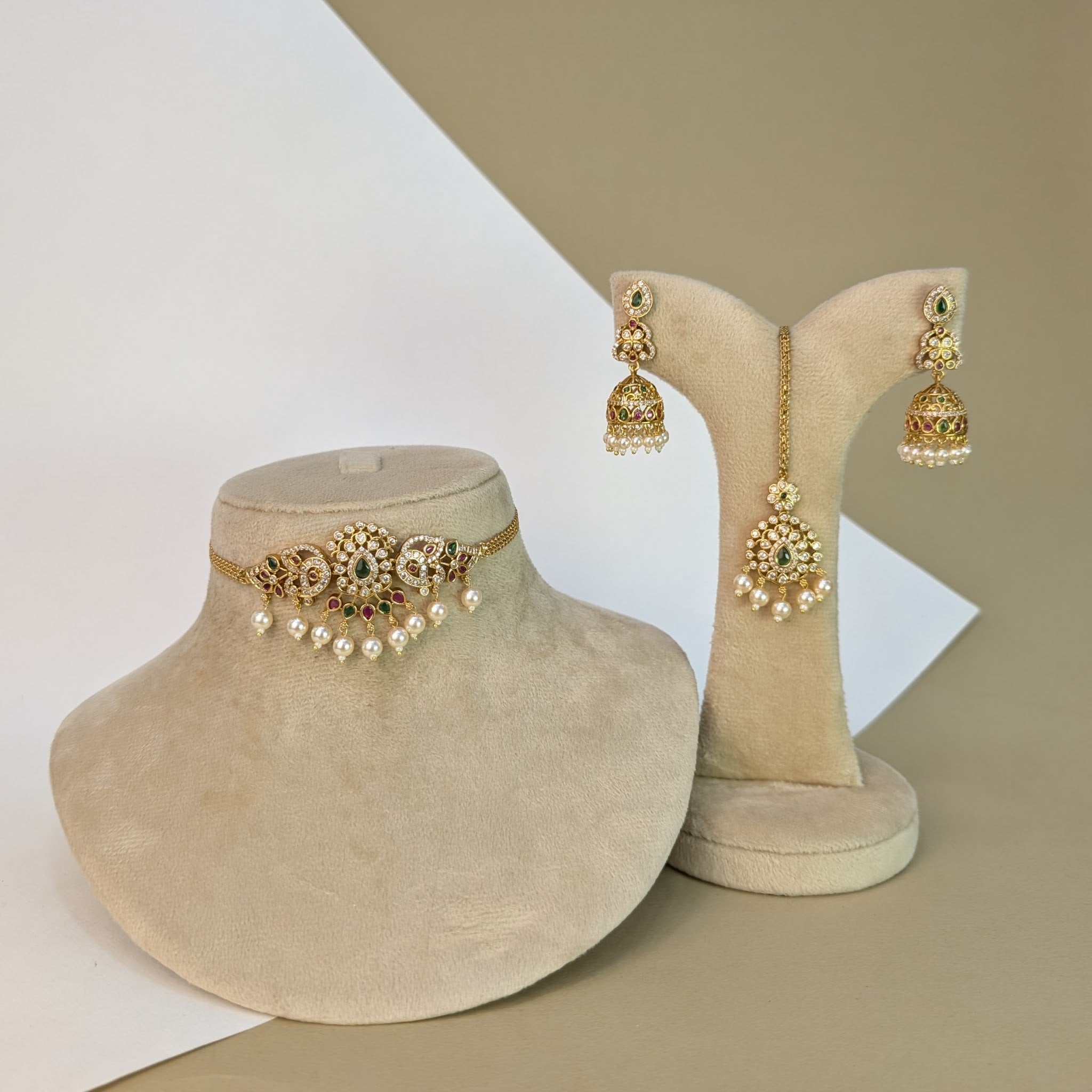 Hamsa Swan South Rajwadi Necklace Set