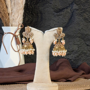 Champagne Pearl Jhumka Earrings