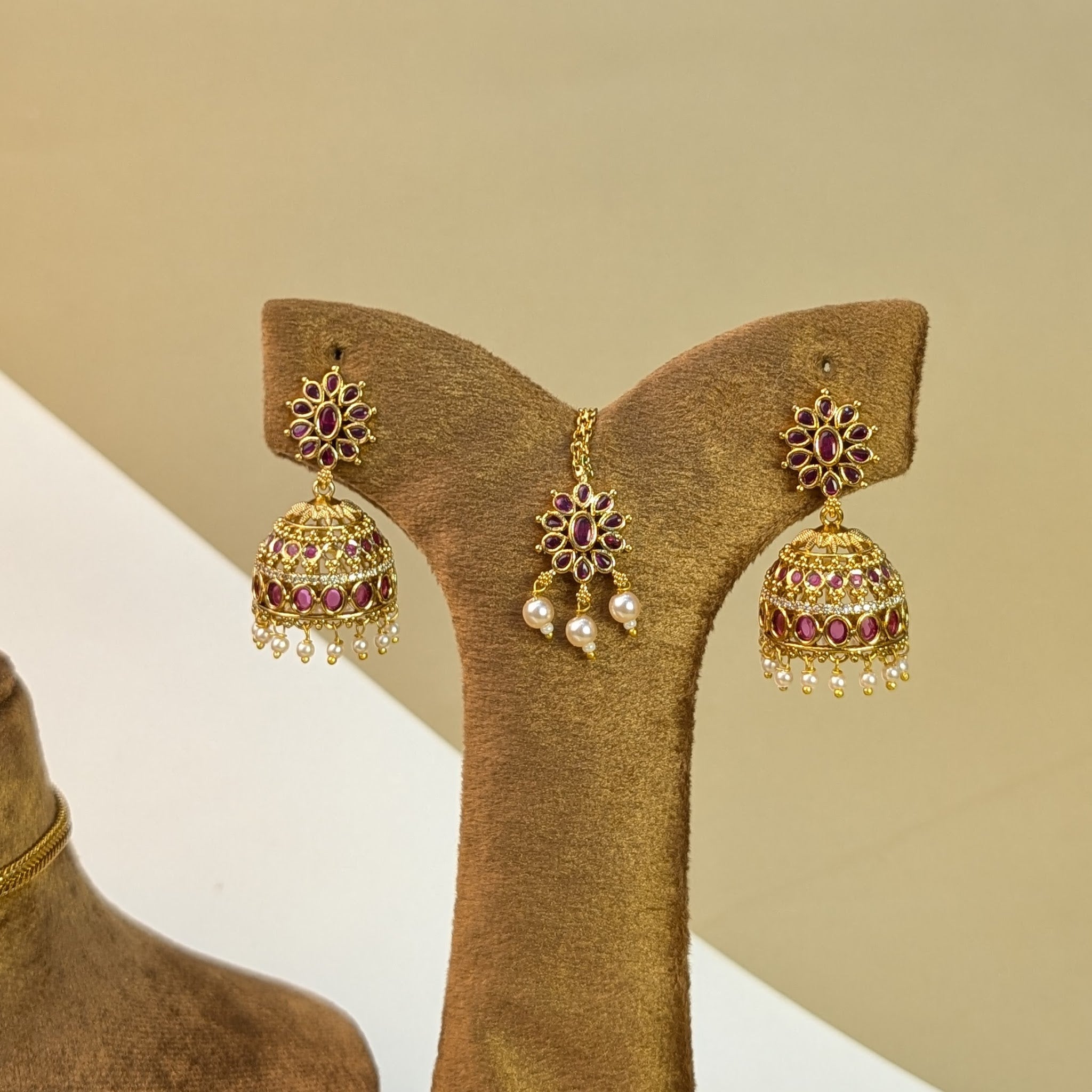 Floral Temple South Indian Rajwadi Necklace Set