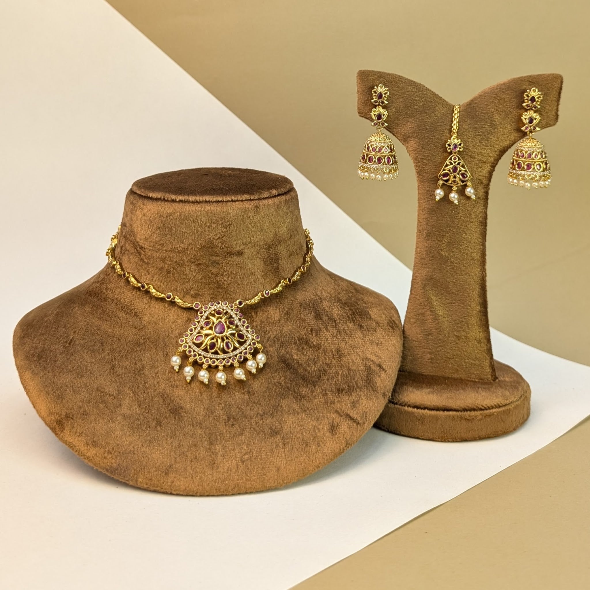 Guttapusalu Drop South Indian Rajwadi Necklace Set