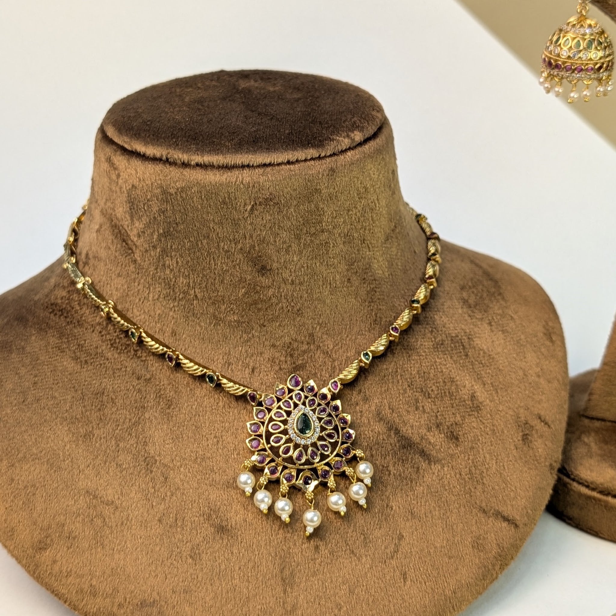 Kemp Stone South Indian Rajwadi Necklace Set