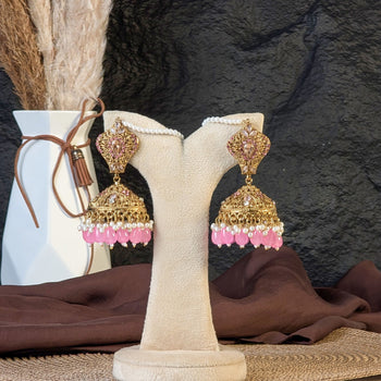 Rose Pink Antique Jhumka Earrings