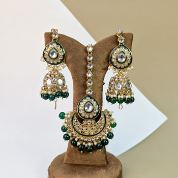 Maroon Kundan Earring Tikka Set