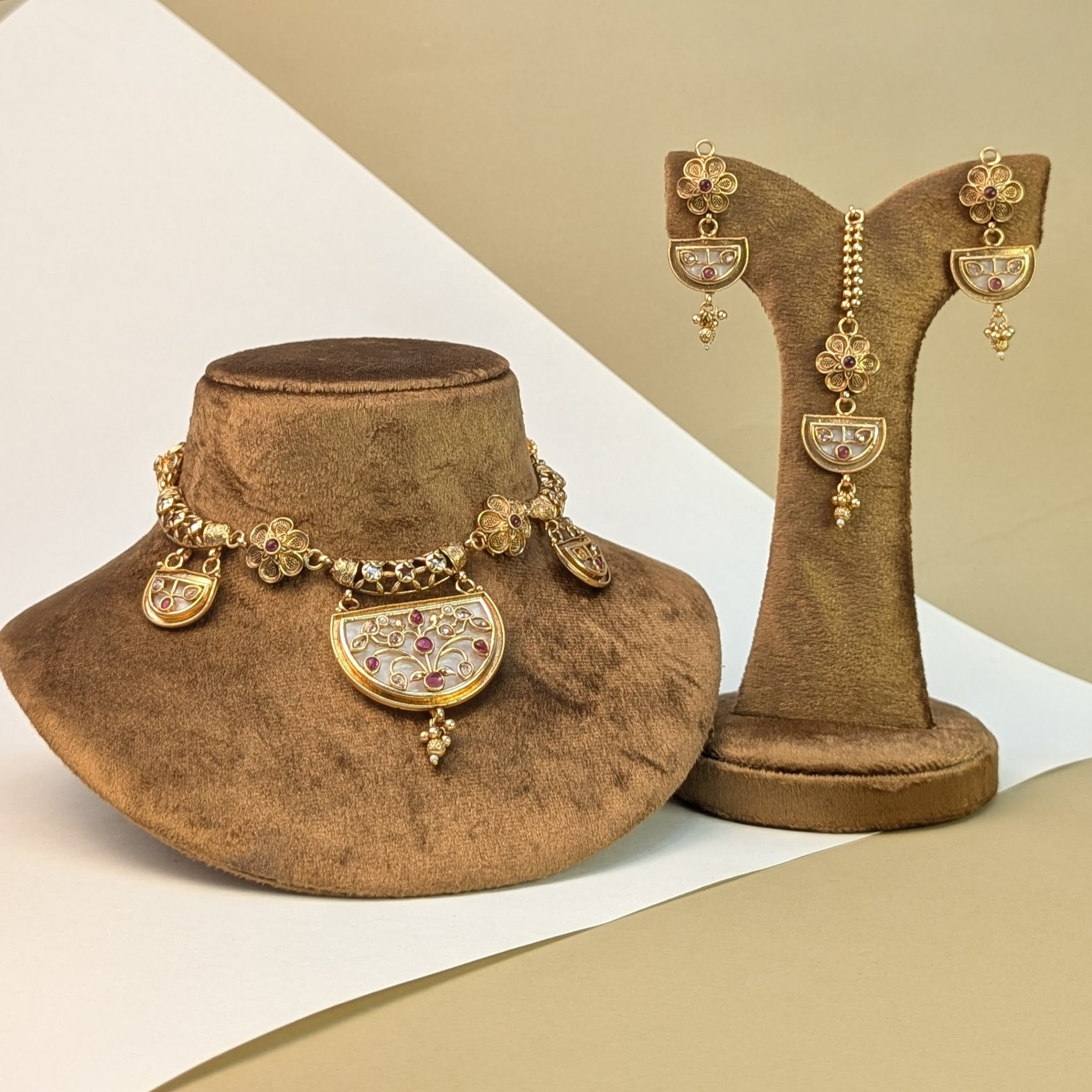 Peacock Kemp South Indian Rajwadi Necklace Set