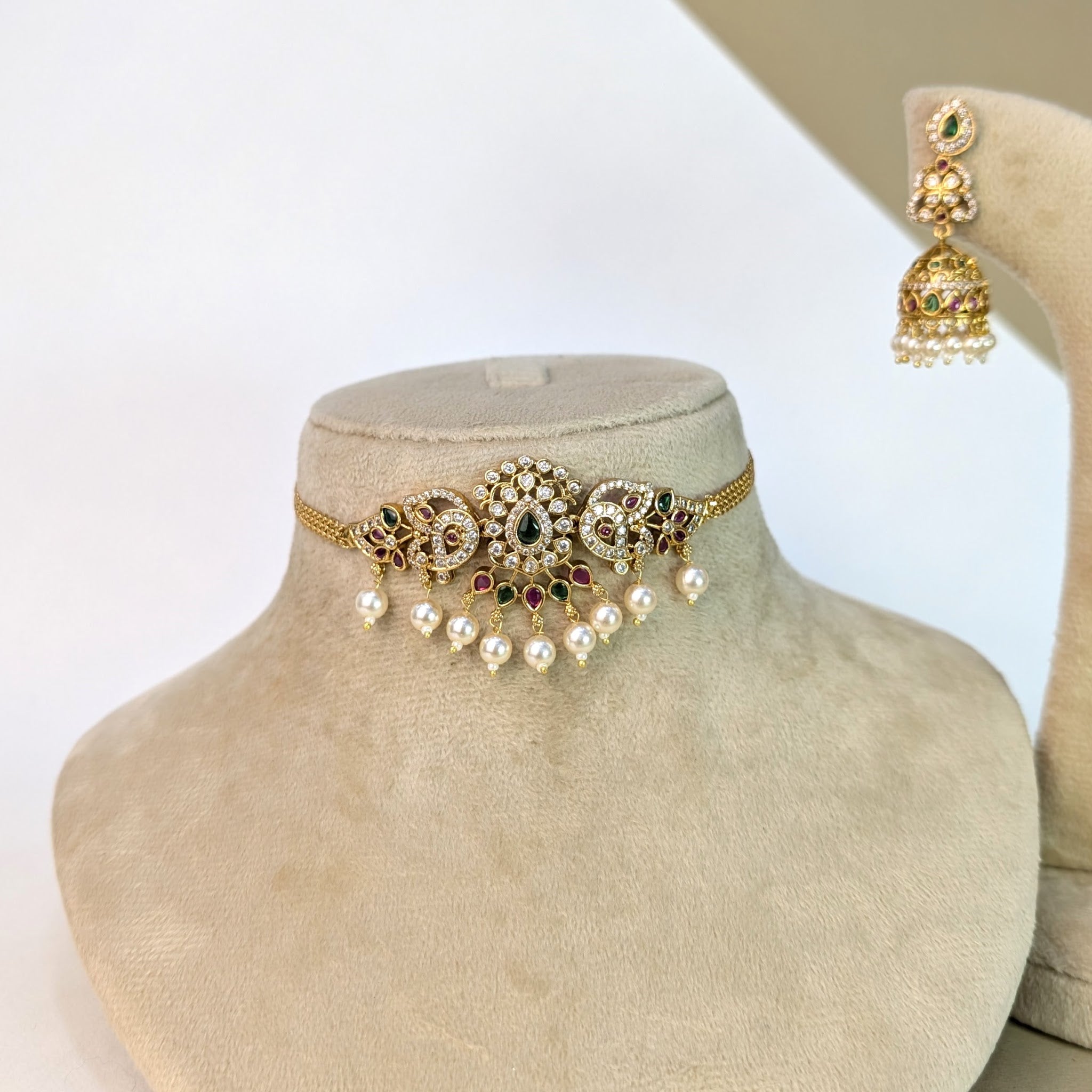 Hamsa Swan South Rajwadi Necklace Set