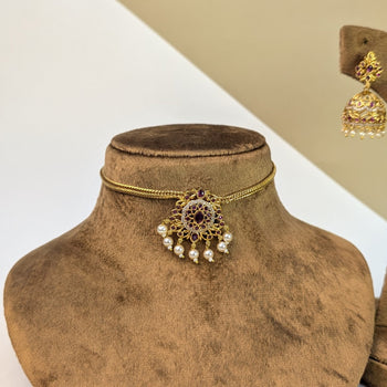 Matte Gold South Indian Rajwadi Necklace Set