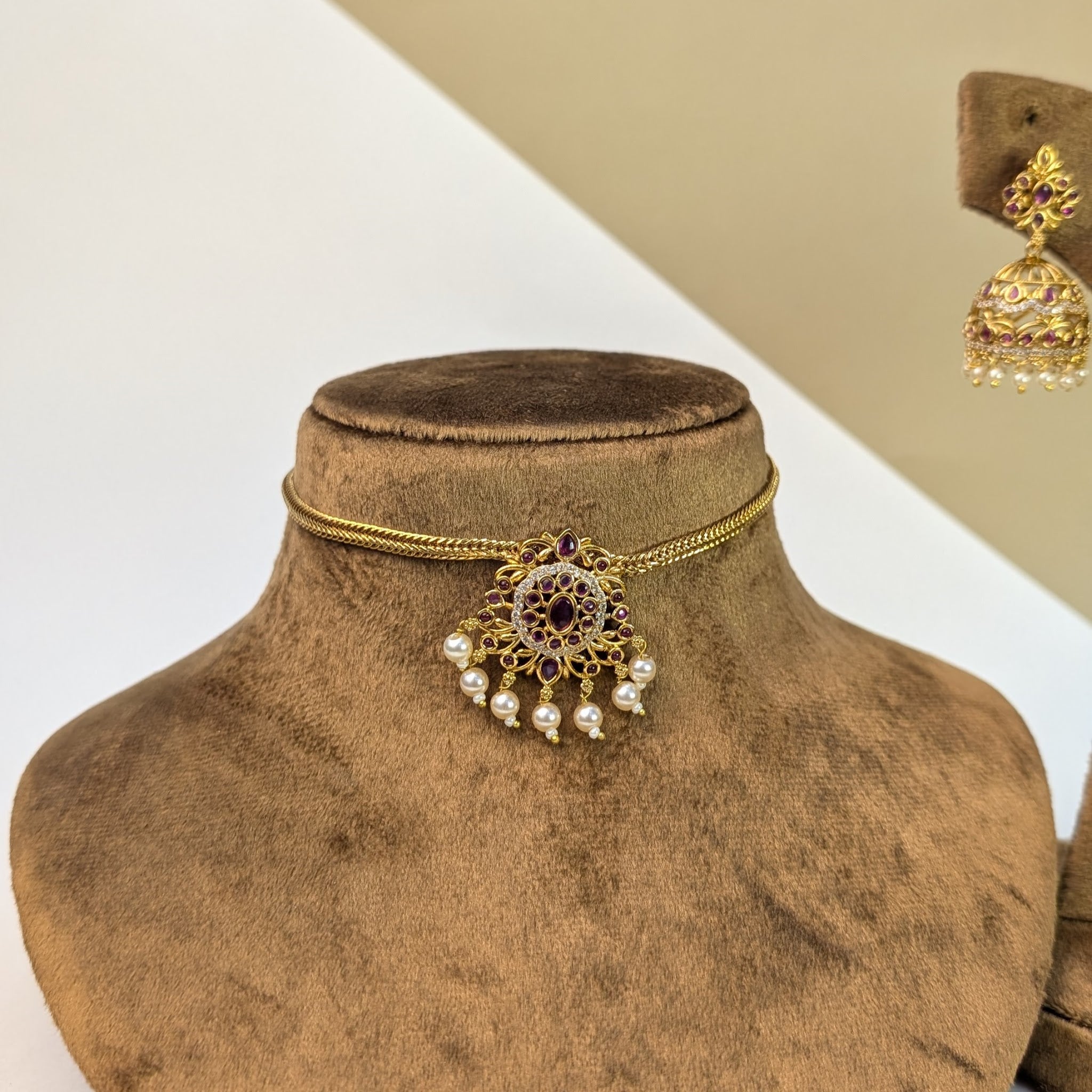 Matte Gold South Indian Rajwadi Necklace Set
