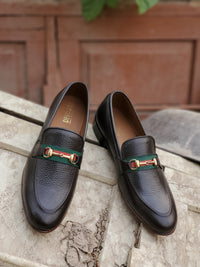 SKU:4030-Brown Grain Premium Formal leather loafers - Devogue store