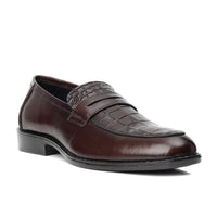 ST-06-Brown Crocodile print Leather Horse bit Formal Loafer Style In Rubber sole - DeVogue