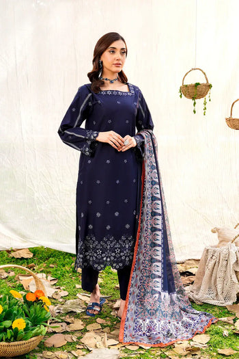 Safwa | Navy Bloom - 3PC Unstitched Suit (SKY06) - Mmall