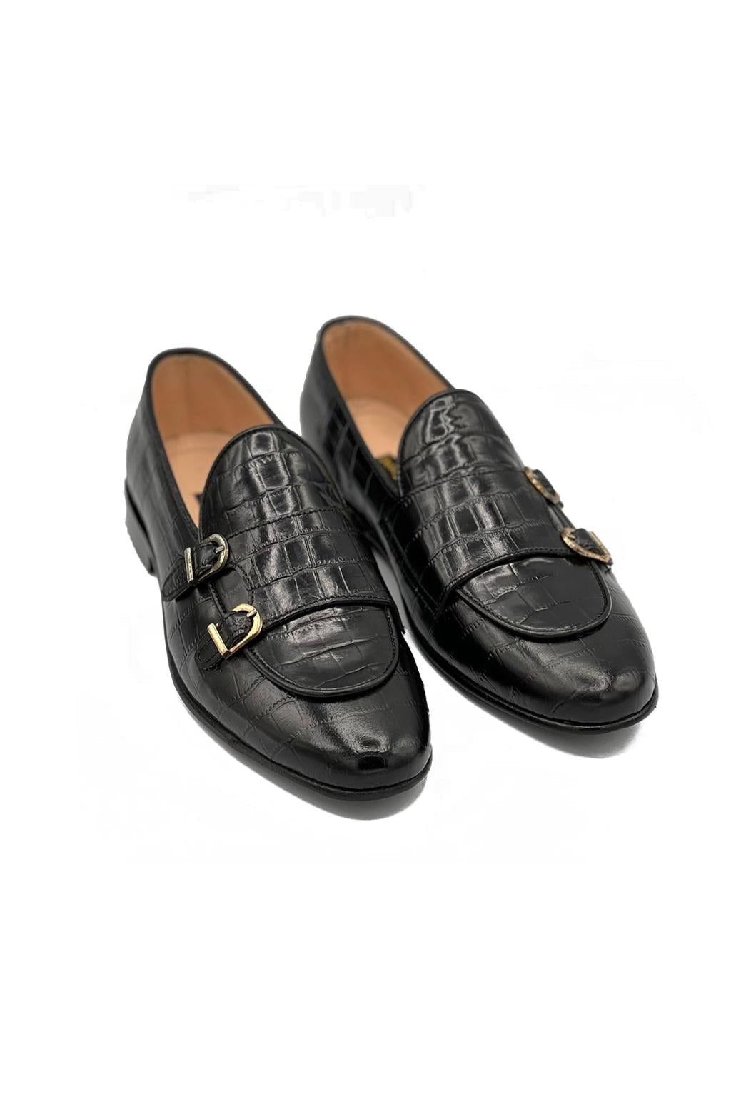 2010-Crocblk Cow Leather Casual Double Monk Style - DeVogue