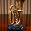 Vintage Gold Tuba Sculpture on Book Base