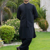 Black Formal Kameez Shalwar with Blended Waistcoat - Straight Cut - Men