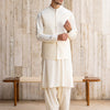 Boosky White Formal Kameez Shalwar with Blended Waistcoat - Straight Cut - Men