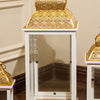 Moroccan Lanterns – White & Gold Decorative Candle Lanterns with Filigree Dome (Set of 3)