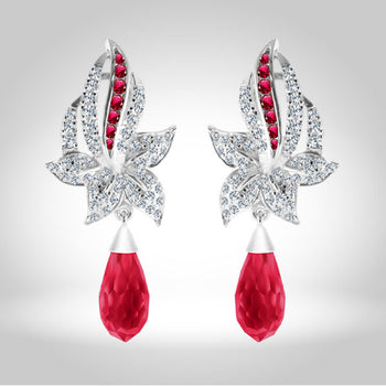 Round Ruby Earrings, Drop Man Made
