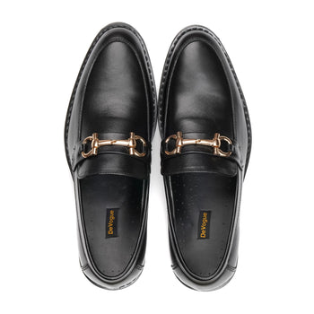 ST-05-Black Cow Leather Horse bit Formal Loafer Style In Rubber sole - DeVogue