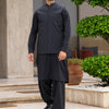 Grey Formal Kameez Shalwar with Blended Waistcoat - Straight Cut - Men
