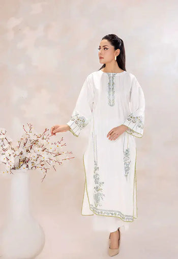 Safwa | White Serenity – 2PC Embroidered Ready to Wear (P000607) - Mmall