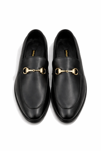 4004-Black Cow Leather Horse bit Formal Loafer Style In Rubber sole - DeVogue