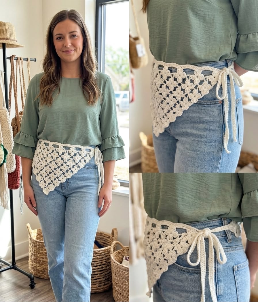 Crochet Waist Bandana – Handmade Boho Waist Wrap Belt Gulyarn